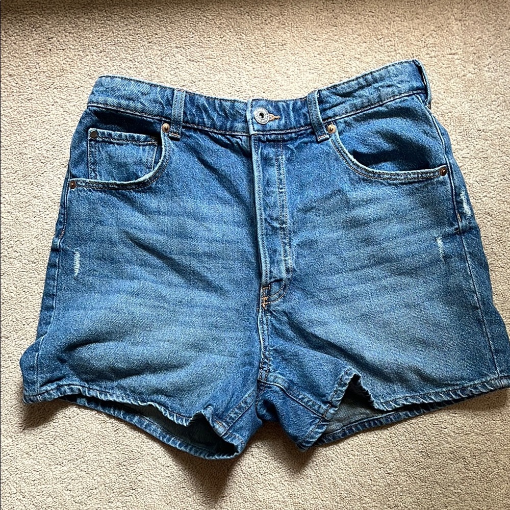 H&M & Denim Blue Jean Shorts High Waist Button Fly Size 8 Vintage Fit